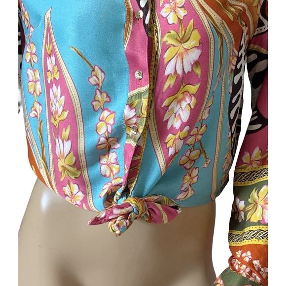 Haute Hippie Boho Cropped Tie Front Button Up Top Size Medium - Picture 6 of 9